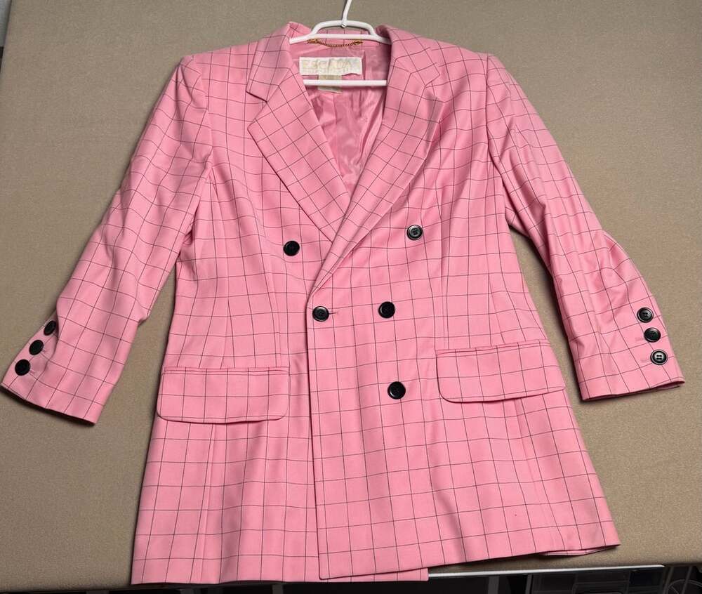 Escada Margaretha Ley Vintage Pink Windowpane Plaid Pure New Wool Blazer